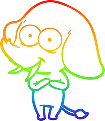 rainbow gradient line drawing happy cartoon elephant