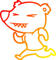 warm gradient line drawing angry bear cartoon running