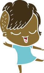 happy flat color style cartoon girl