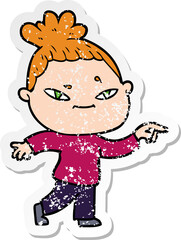 distressed sticker of a cartoon woman