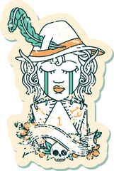 crying elf bard character face with natural one d20 dice roll illustration