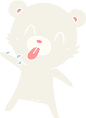 rude flat color style cartoon polar bear sticking out tongue