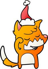 friendly gradient cartoon of a fox waking up wearing santa hat