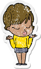 distressed sticker of a cartoon woman with eyes shut