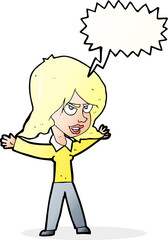 cartoon woman gesturing with speech bubble