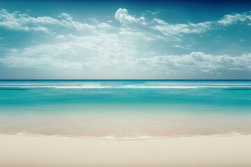 lush blue beach and white sand background, AI Generated