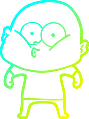 cold gradient line drawing cartoon bald man staring