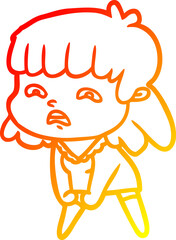 warm gradient line drawing cartoon worried woman