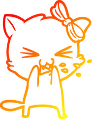 warm gradient line drawing cartoon cat