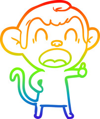 rainbow gradient line drawing yawning cartoon monkey
