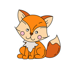 Fox doodle Vector color illustration isolated on white background