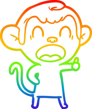 recommend clip art: rainbow gradient line drawing yawning cartoon monkey