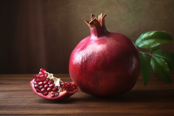 Pomegranate fruit drawing illustration. Generative AI