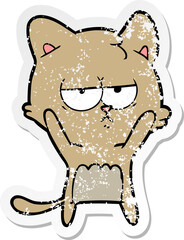distressed sticker of a bored cartoon cat