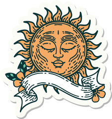 tattoo sticker with banner of a sun