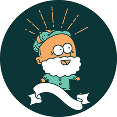 icon of tattoo style happy old man with walking stick