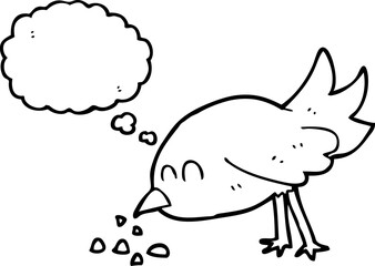 thought bubble cartoon bird pecking seeds