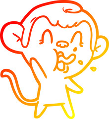 warm gradient line drawing crazy cartoon monkey