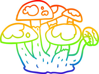 rainbow gradient line drawing cartoon mushrooms