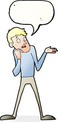 cartoon nervous man with speech bubble