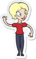 sticker of a cartoon woman waving