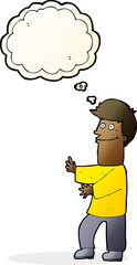cartoon man gesturing with thought bubble