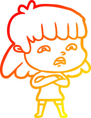 warm gradient line drawing cartoon worried woman