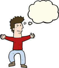 cartoon stressed out man with thought bubble