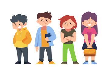 school students character, Back to school boys and girl cartoon collection in college, university and graduate boy and girl student student's education life vector 