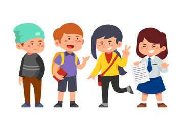 school students character, Back to school boys and girl cartoon collection in college, university and graduate boy and girl student student's education life vector 