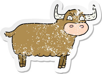 distressed sticker of a cartoon highland cow