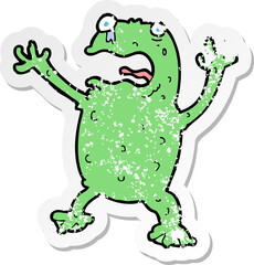 retro distressed sticker of a cartoon frightened frog