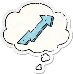 cartoon positive growth arrow and thought bubble as a distressed worn sticker