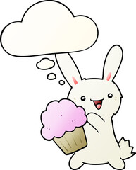 cute cartoon rabbit with muffin and thought bubble in smooth gradient style
