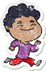 distressed sticker of a cartoon friendly man
