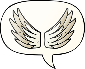 cartoon wings symbol and speech bubble in smooth gradient style