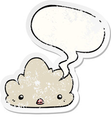 cute cartoon cloud and speech bubble distressed sticker
