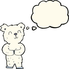 cartoon happy little polar bear with thought bubble