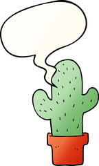 cartoon cactus and speech bubble in smooth gradient style