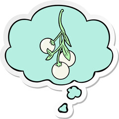 cartoon mistletoe and thought bubble as a printed sticker