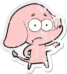 distressed sticker of a cartoon unsure elephant