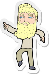sticker of a cartoon bearded man pointing the way
