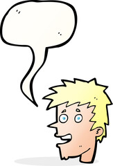 cartoon happy boy face with speech bubble