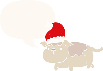 cute christmas dog and speech bubble in retro style