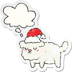cute christmas dog and thought bubble as a distressed worn sticker