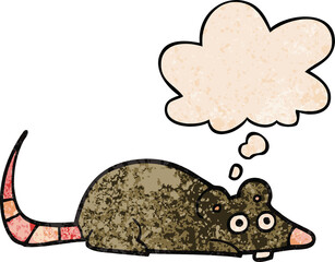 cartoon mouse and thought bubble in grunge texture pattern style