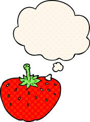 cartoon strawberry and thought bubble in comic book style