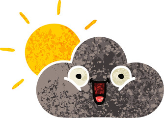 retro illustration style cartoon storm cloud and sun