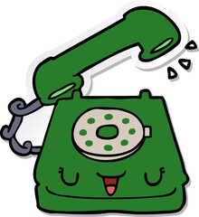 distressed sticker of a cute cartoon telephone