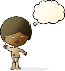 cartoon unhappy boy with thought bubble